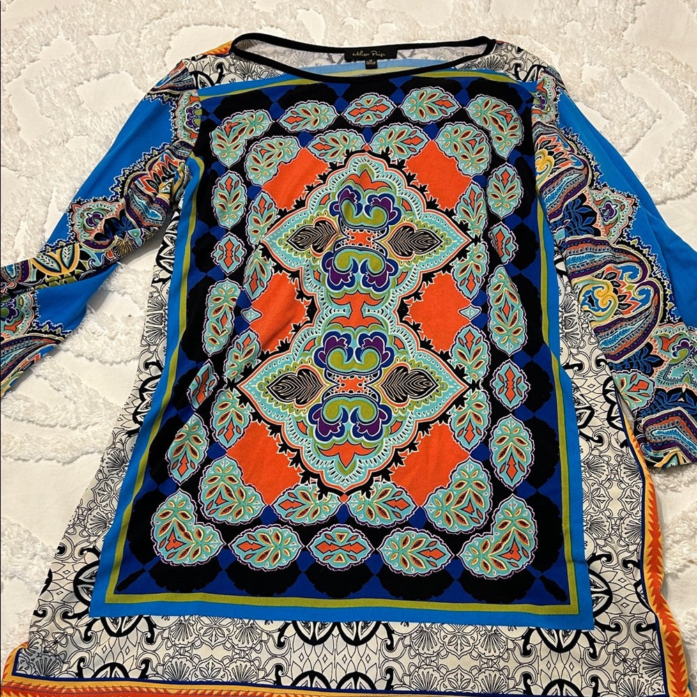 Melissa Paige Women's Colorful Geometric Tunic Style Blouse